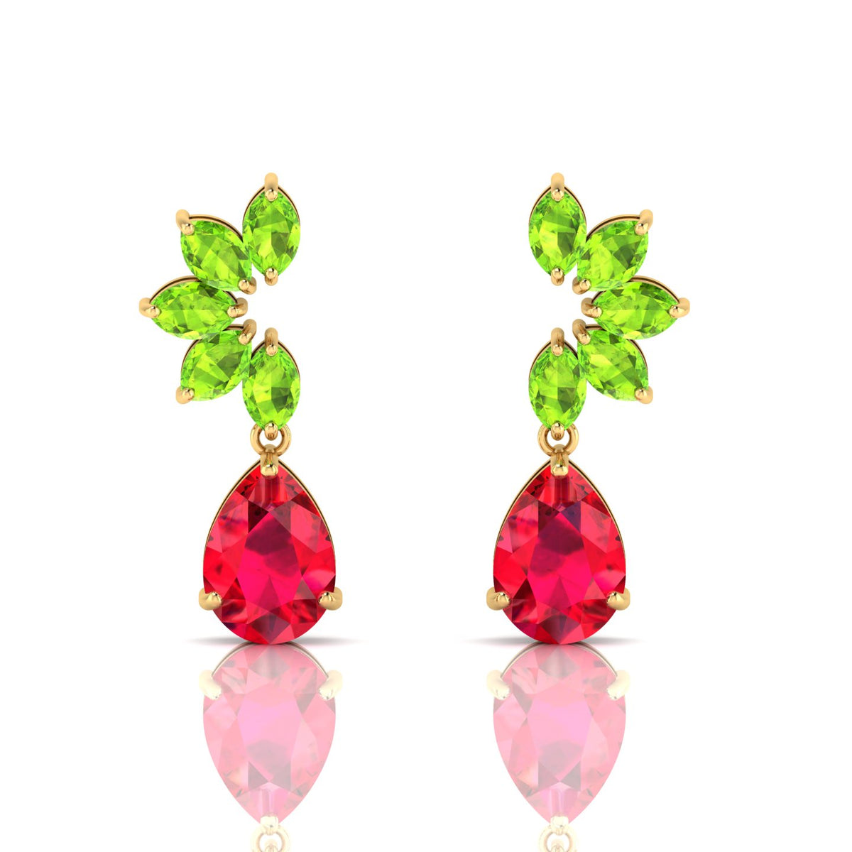 Ruby & Peridot Tear Drop Gold Plated Earrings