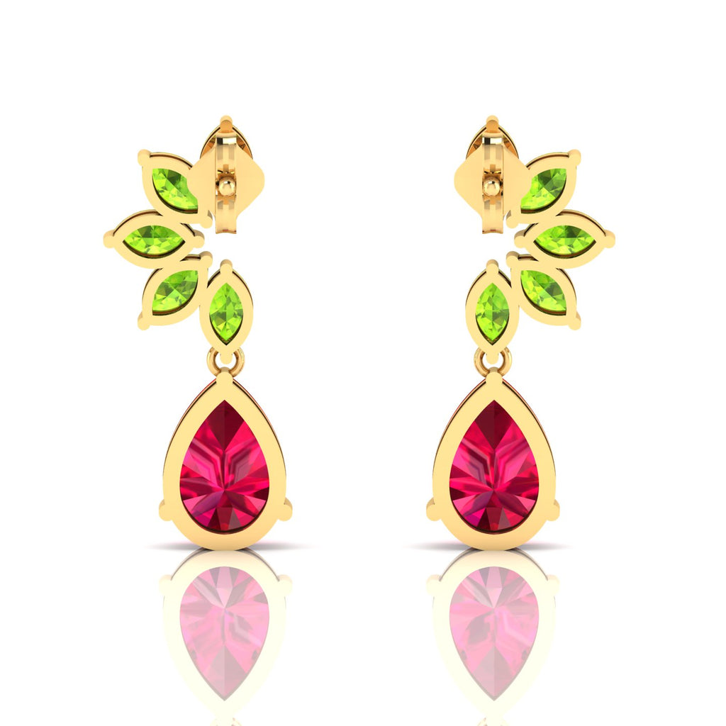 Ruby & Peridot Tear Drop Gold Plated Earrings