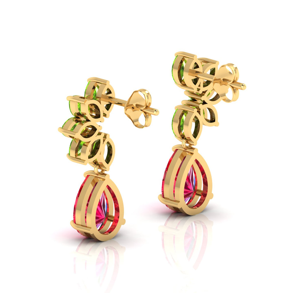 Ruby & Peridot Tear Drop Gold Plated Earrings