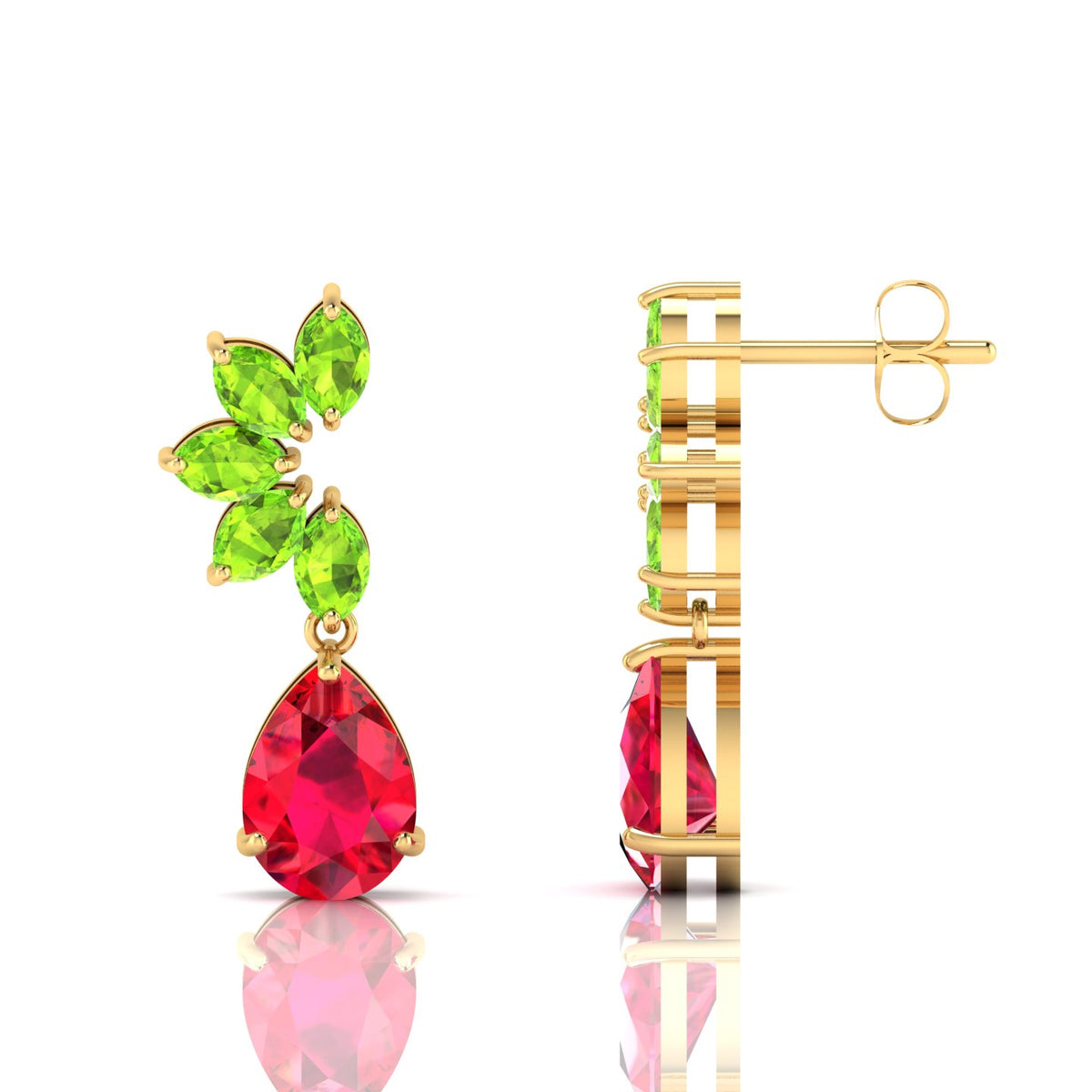 Ruby & Peridot Tear Drop Gold Plated Earrings
