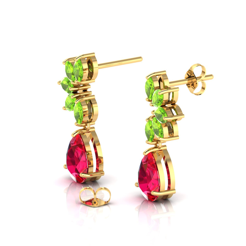 Ruby & Peridot Tear Drop Gold Plated Earrings