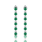 Silver Emerald Dangle Drop Stick Long Earrings