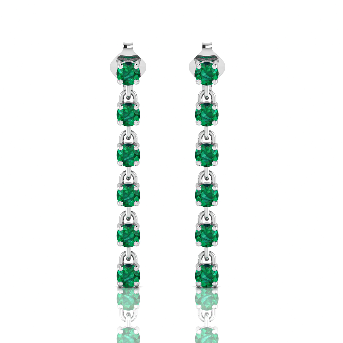 Silver Emerald Dangle Drop Stick Long Earrings