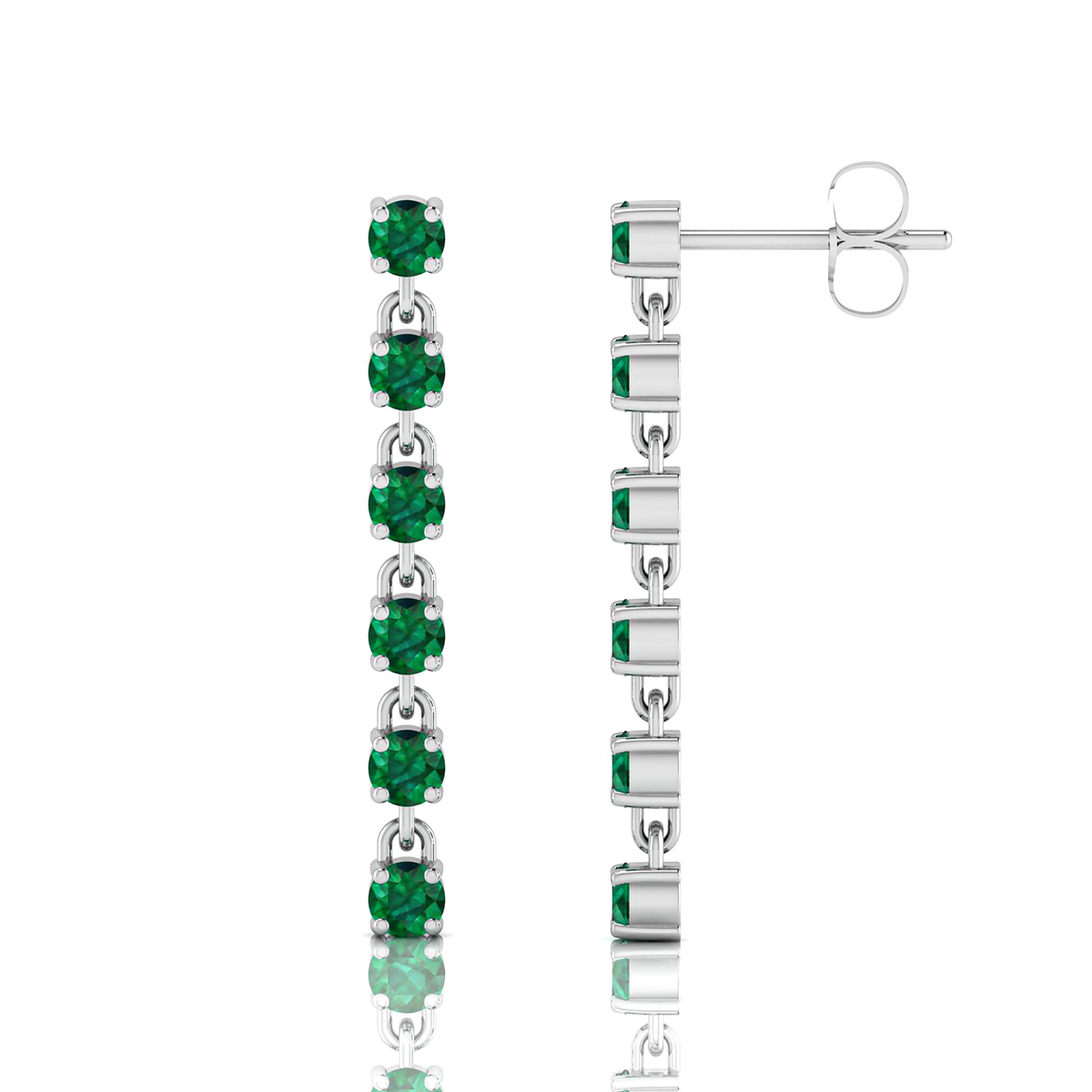 Silver Emerald Dangle Drop Stick Long Earrings