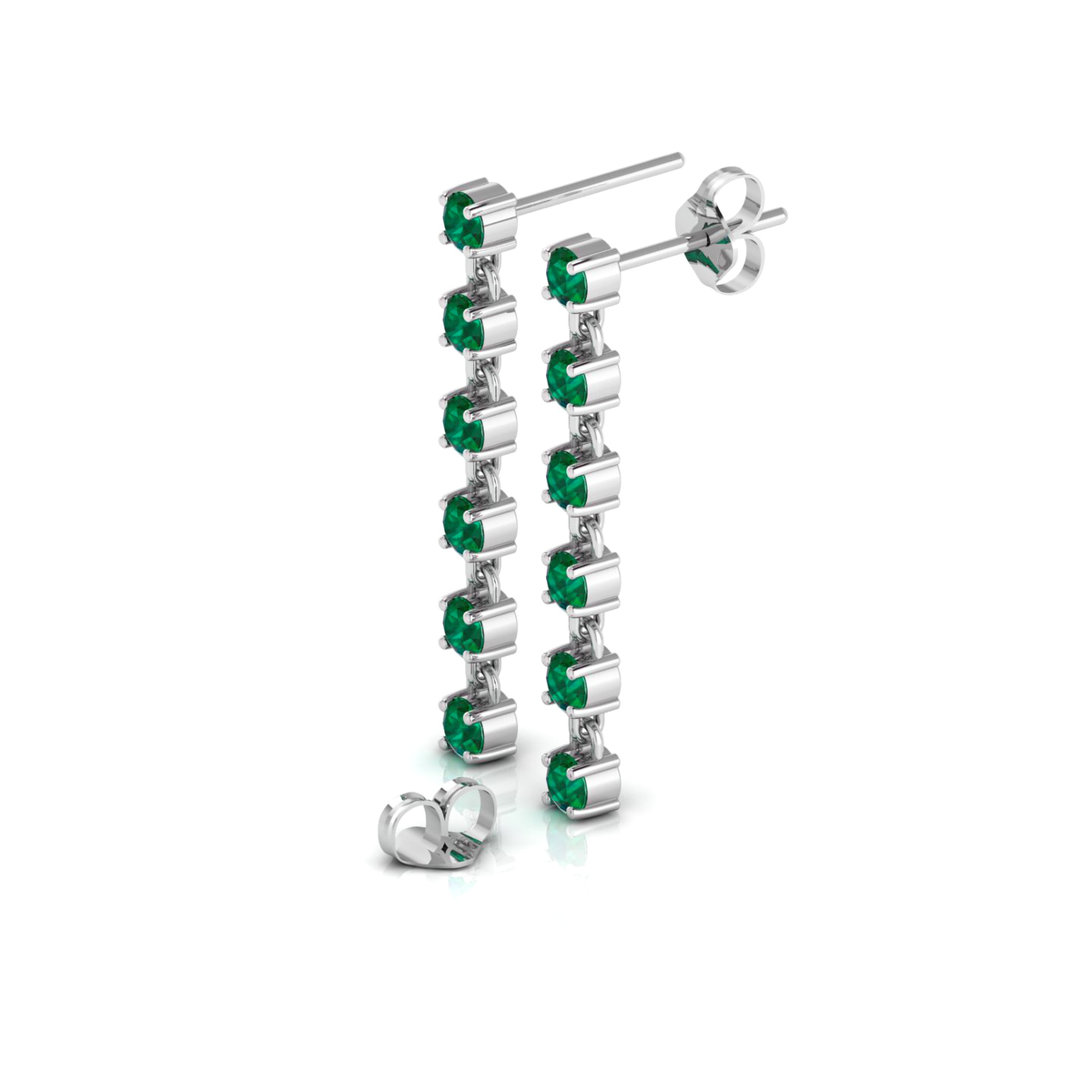 Silver Emerald Dangle Drop Stick Long Earrings