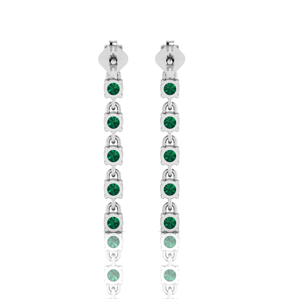 Silver Emerald Dangle Drop Stick Long Earrings