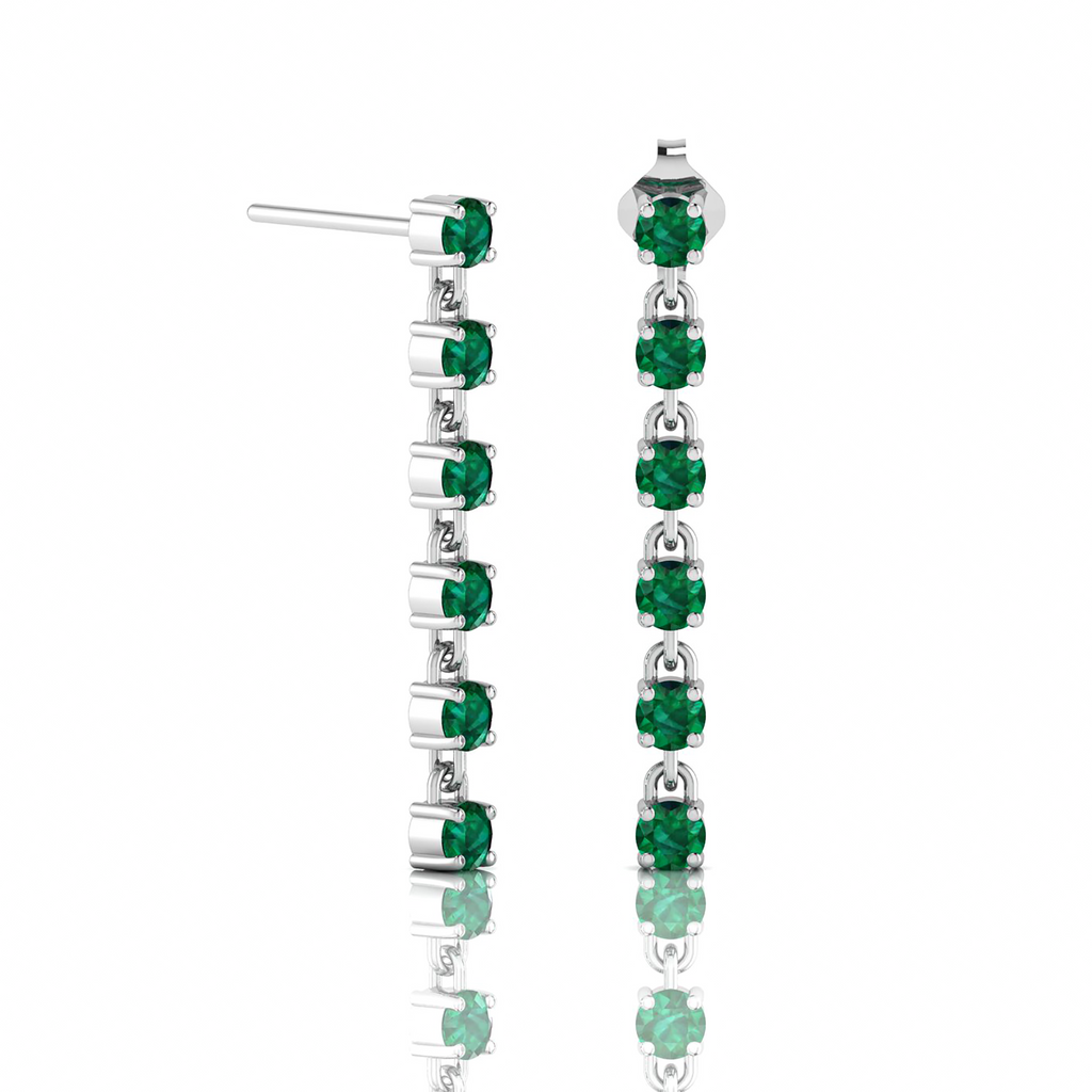Silver Emerald Dangle Drop Stick Long Earrings