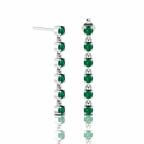 Silver Emerald Dangle Drop Stick Long Earrings