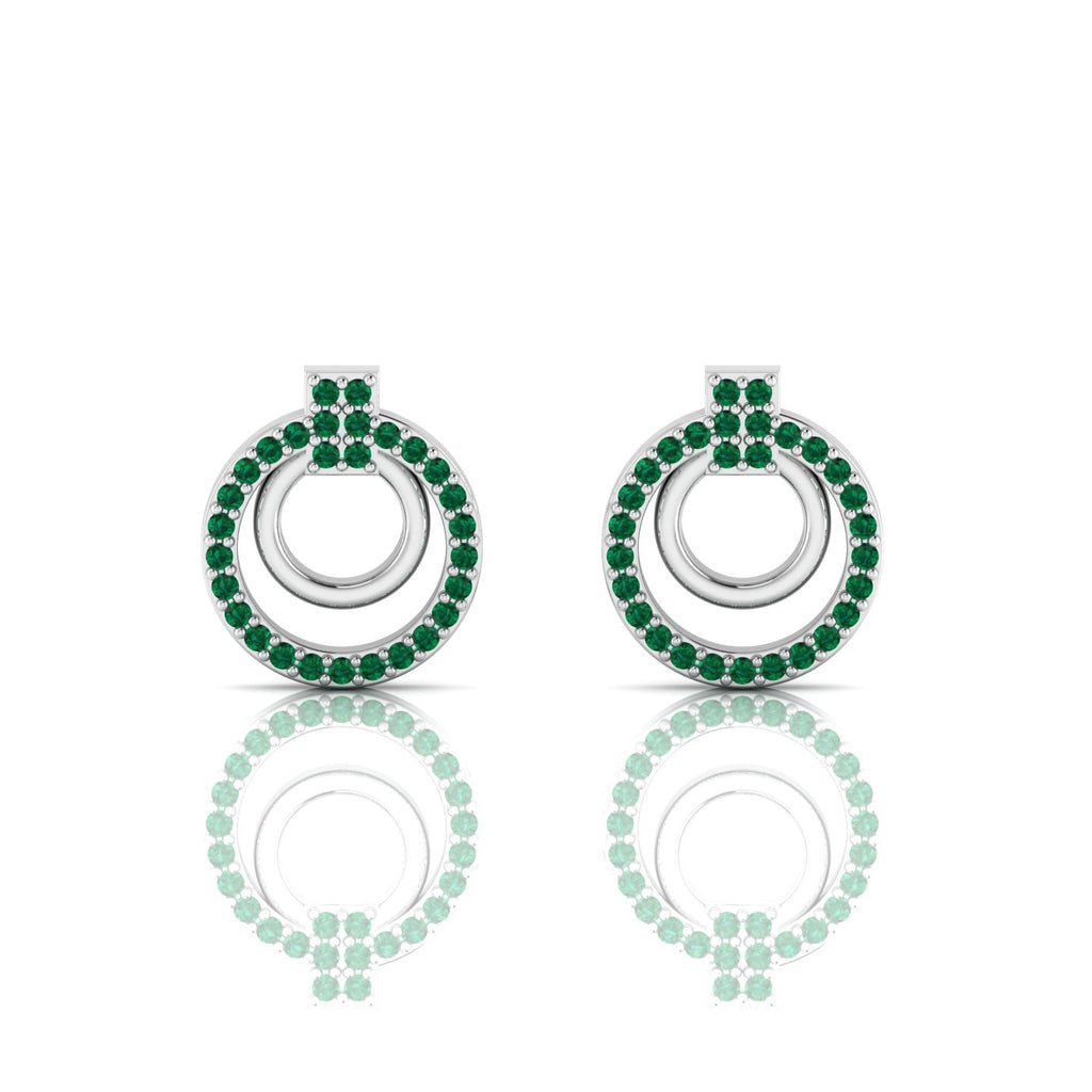 Emerald Stud Sterling Silver Open Circle Earrings