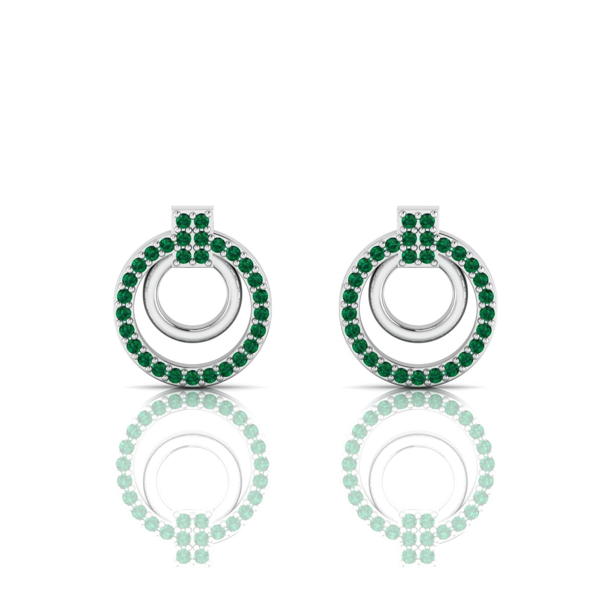 Emerald Stud Sterling Silver Open Circle Earrings