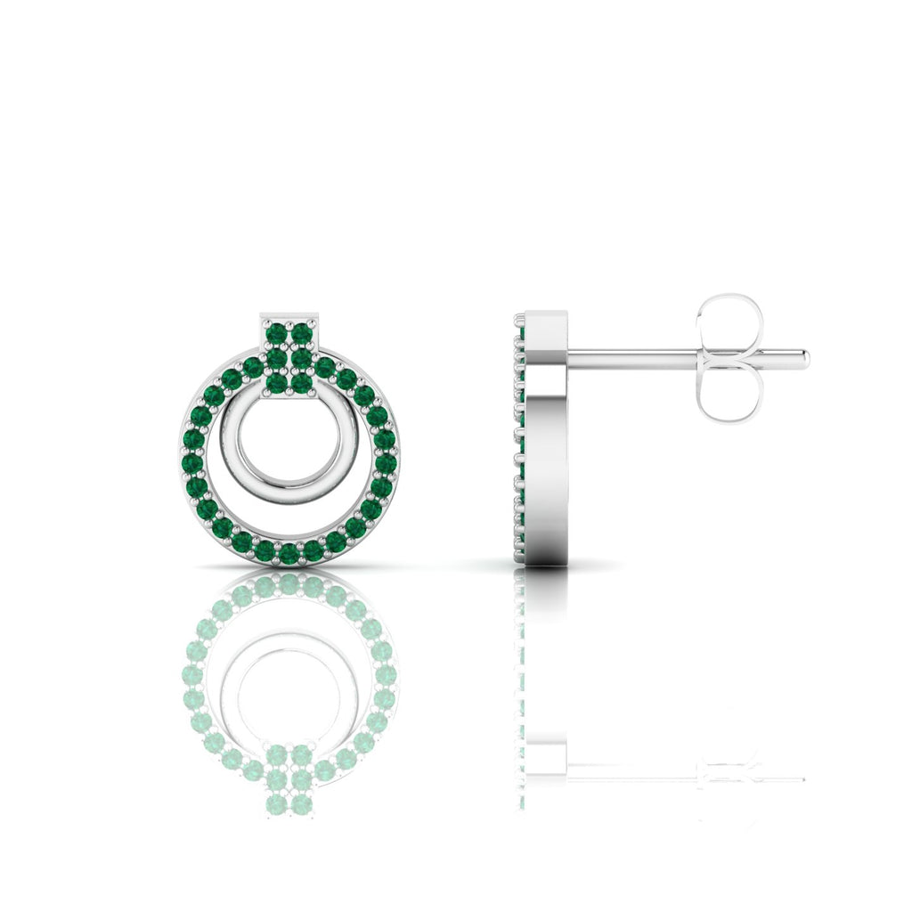 Emerald Stud Sterling Silver Open Circle Earrings