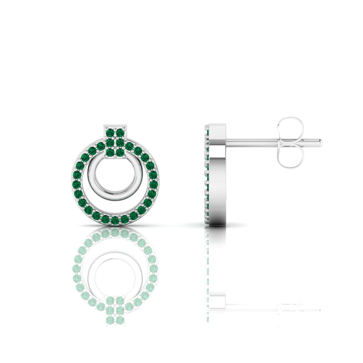 Emerald Stud Sterling Silver Open Circle Earrings