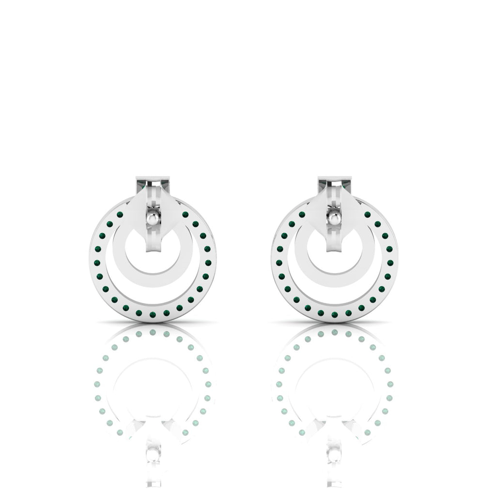 Emerald Stud Sterling Silver Open Circle Earrings