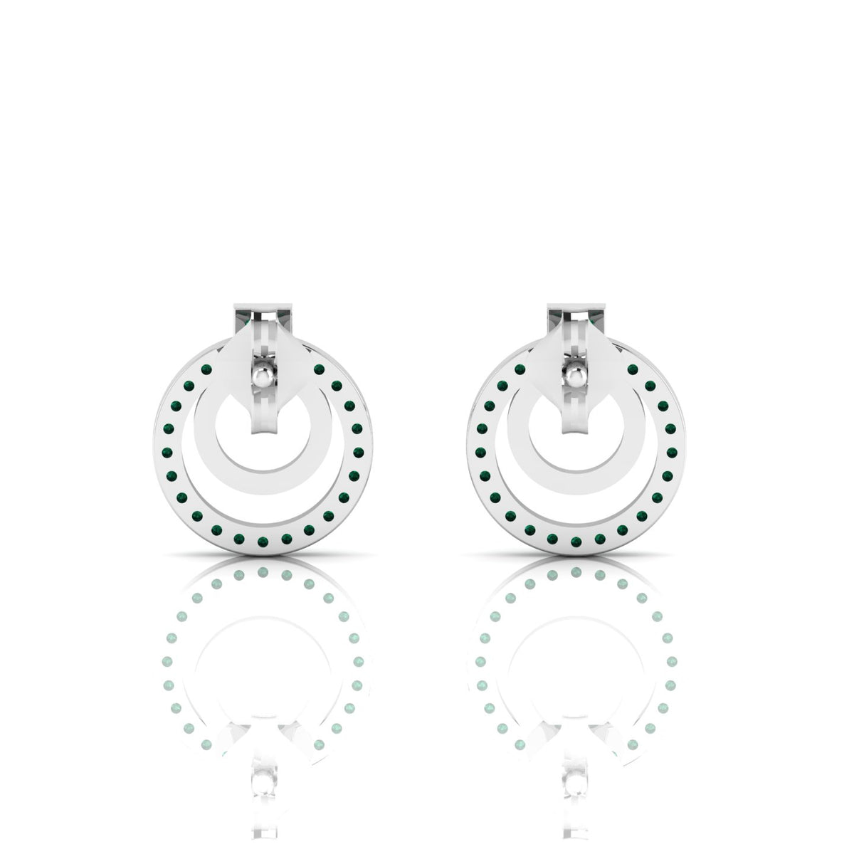 Emerald Stud Sterling Silver Open Circle Earrings