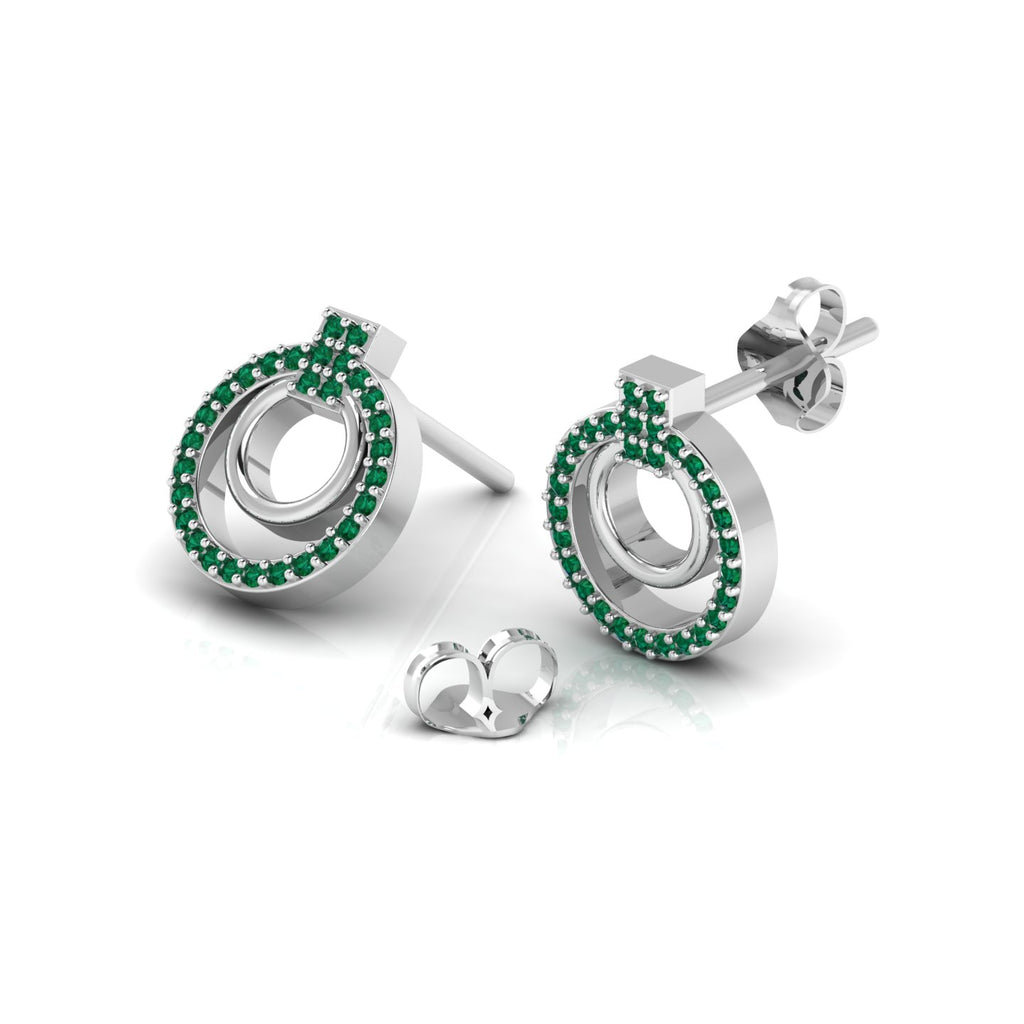Emerald Stud Sterling Silver Open Circle Earrings