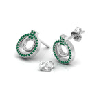 Emerald Stud Sterling Silver Open Circle Earrings