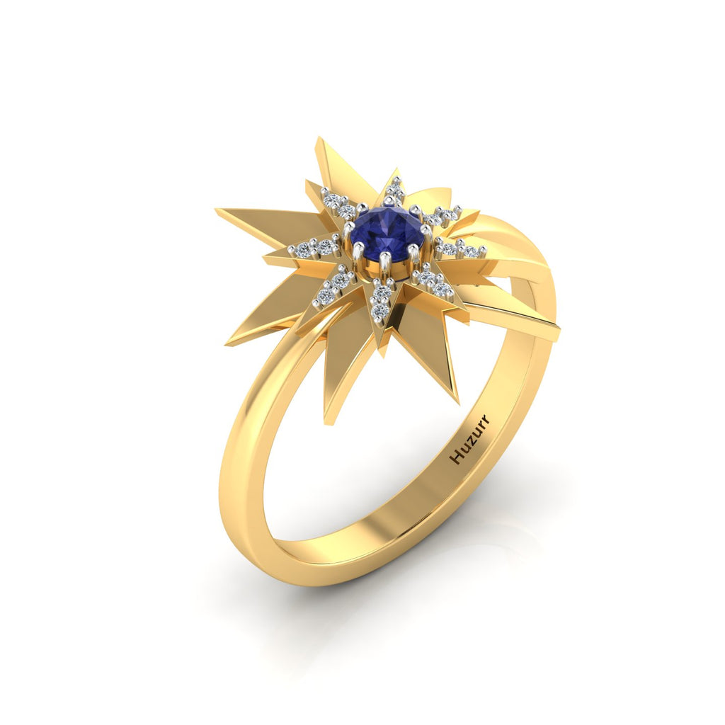 Tanzanite Two Tone Gold Plated Starburst Solitaire Ring