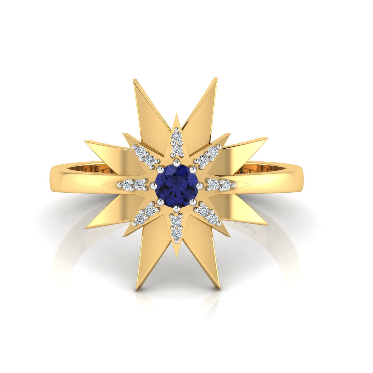 Tanzanite Two Tone Gold Plated Starburst Solitaire Ring