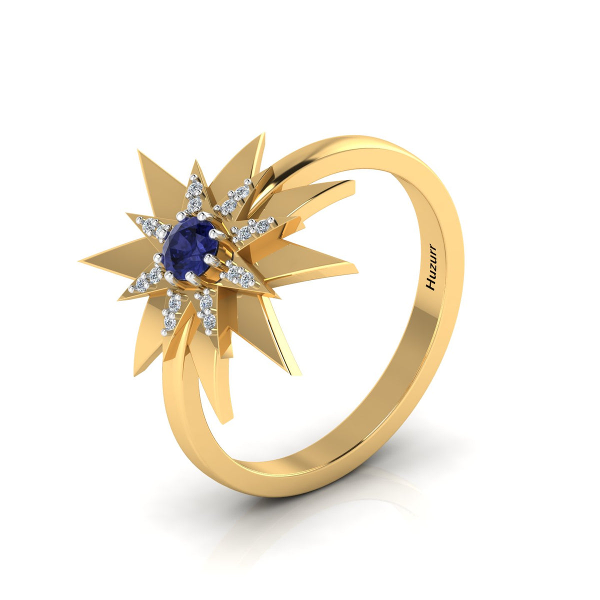 Tanzanite Two Tone Gold Plated Starburst Solitaire Ring