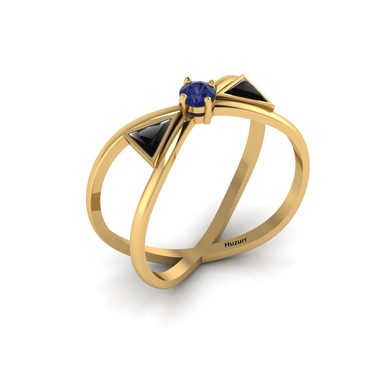 Tanzanite And Black Diamond Gold Plated Solitaire Ring