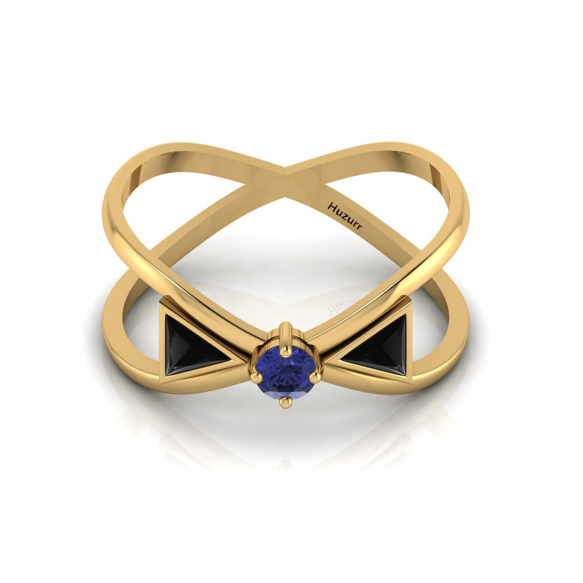 Tanzanite And Black Diamond Gold Plated Solitaire Ring