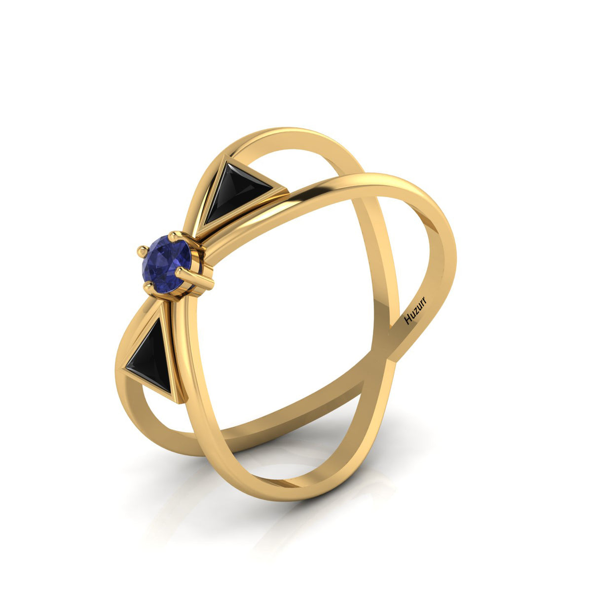 Tanzanite And Black Diamond Gold Plated Solitaire Ring