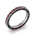 Black Diamond & Garnet Silver Eternity Band Ring