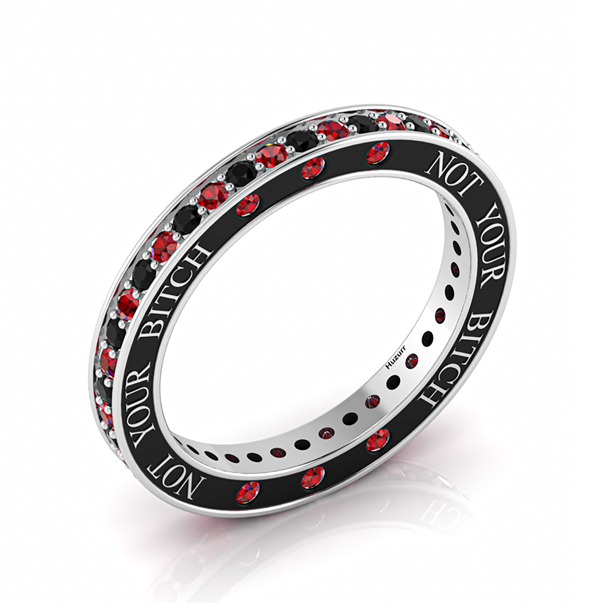 Black Diamond & Garnet Silver Eternity Band Ring