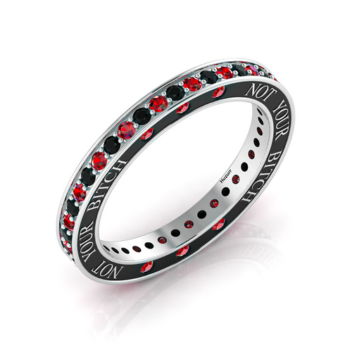 Black Diamond & Garnet Silver Eternity Band Ring