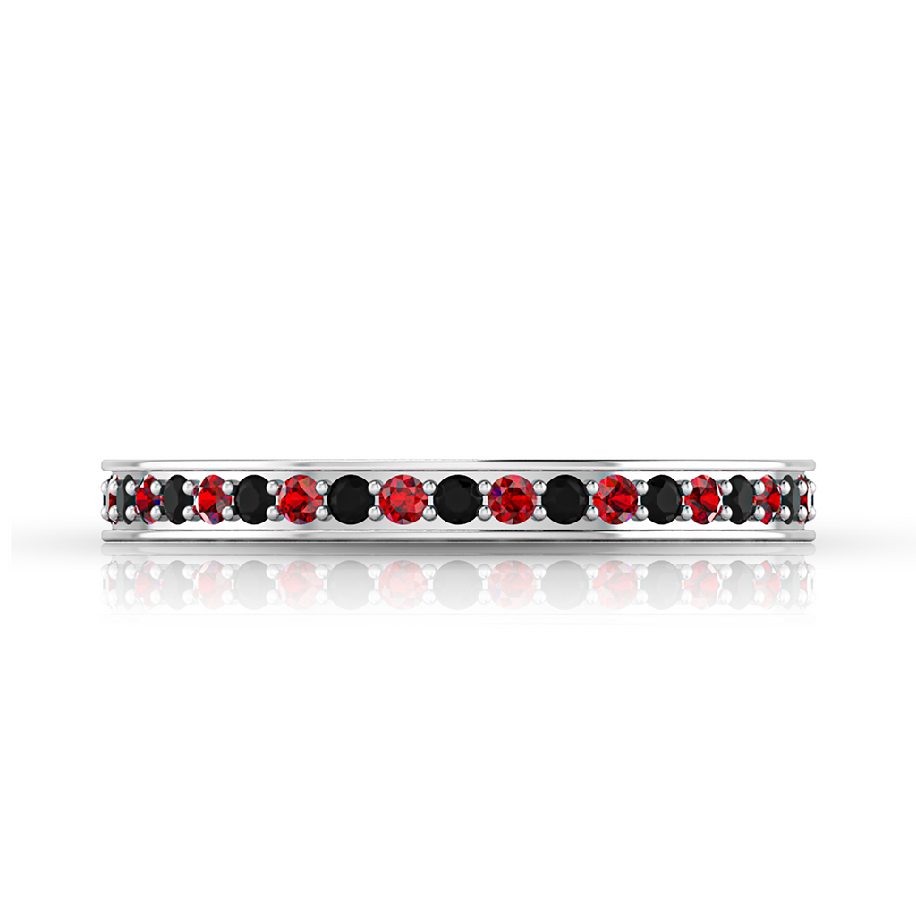 Black Diamond & Garnet Silver Eternity Band Ring