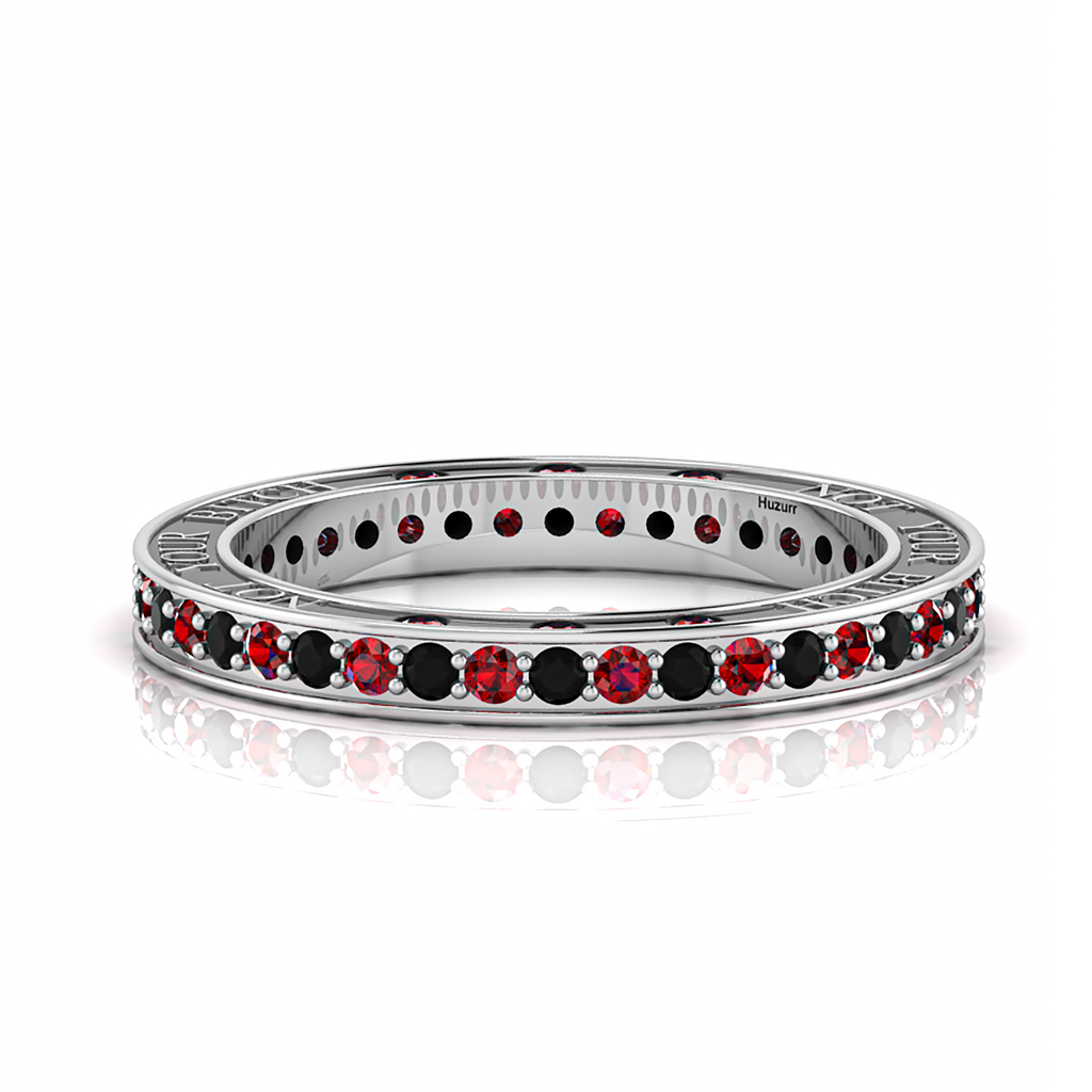 Black Diamond & Garnet Silver Eternity Band Ring