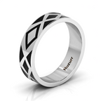 Black Enamel Zigzag-Design Silver Band Ring