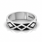 Black Enamel Zigzag-Design Silver Band Ring