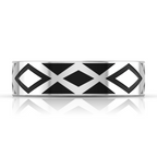 Black Enamel Zigzag-Design Silver Band Ring