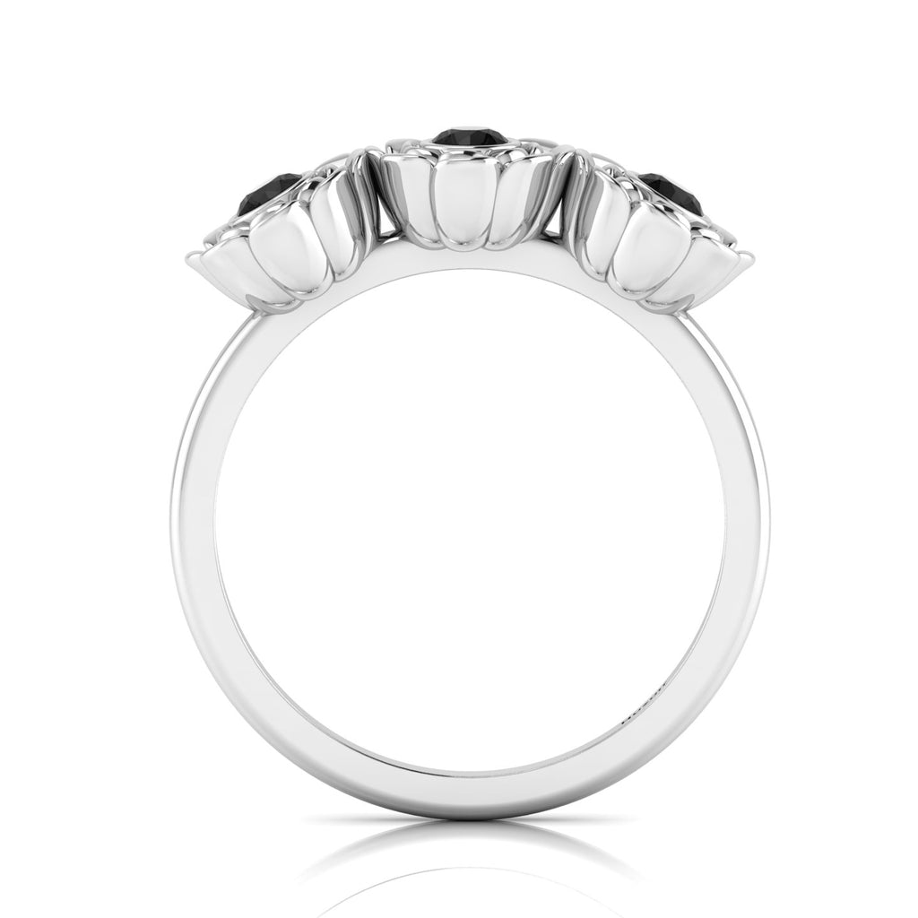 Black Diamond Rose Flower Sterling Silver Ring