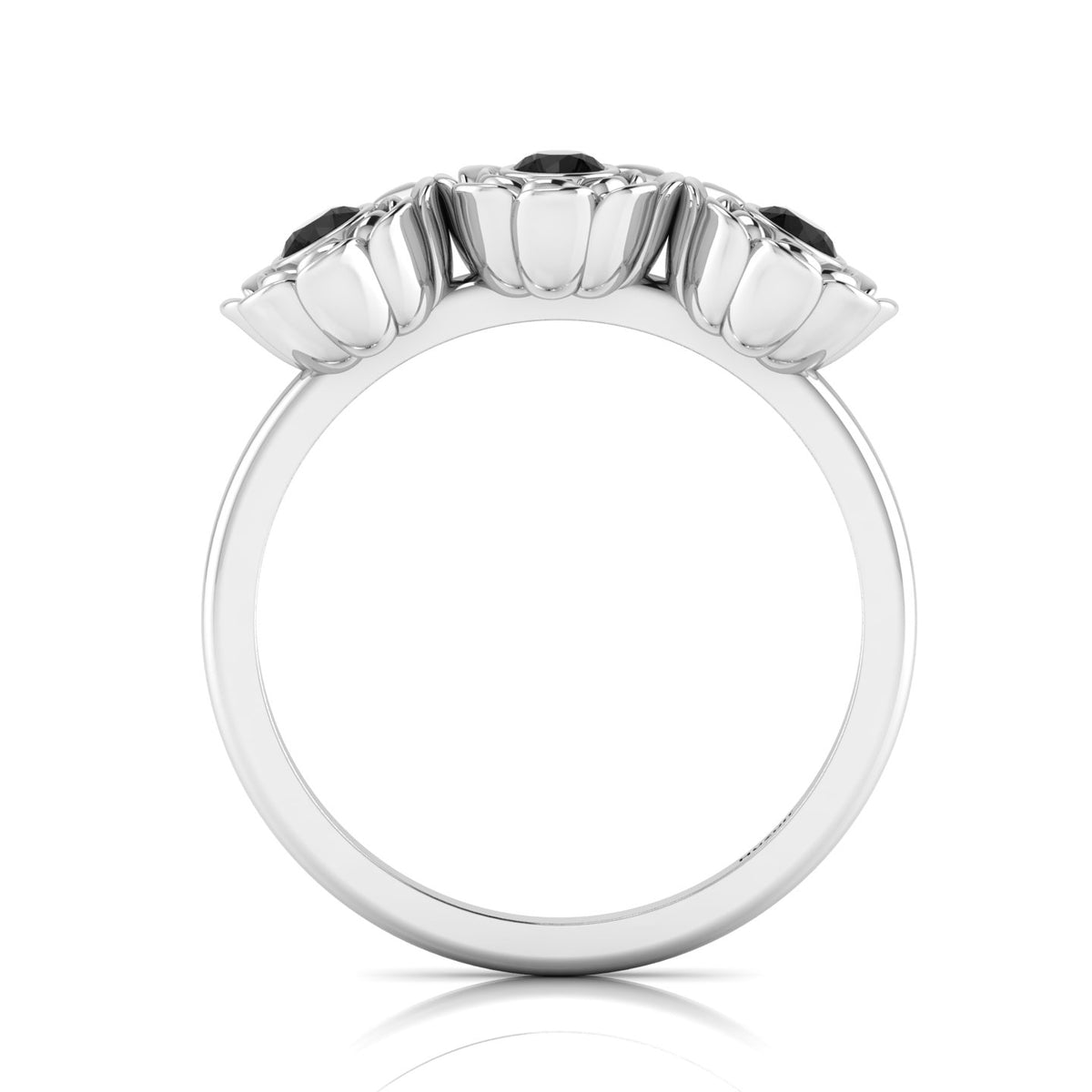 Black Diamond Rose Flower Sterling Silver Ring