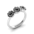 Black Diamond Rose Flower Sterling Silver Ring