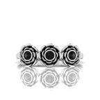 Black Diamond Rose Flower Sterling Silver Ring