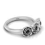 Black Diamond Rose Flower Sterling Silver Ring