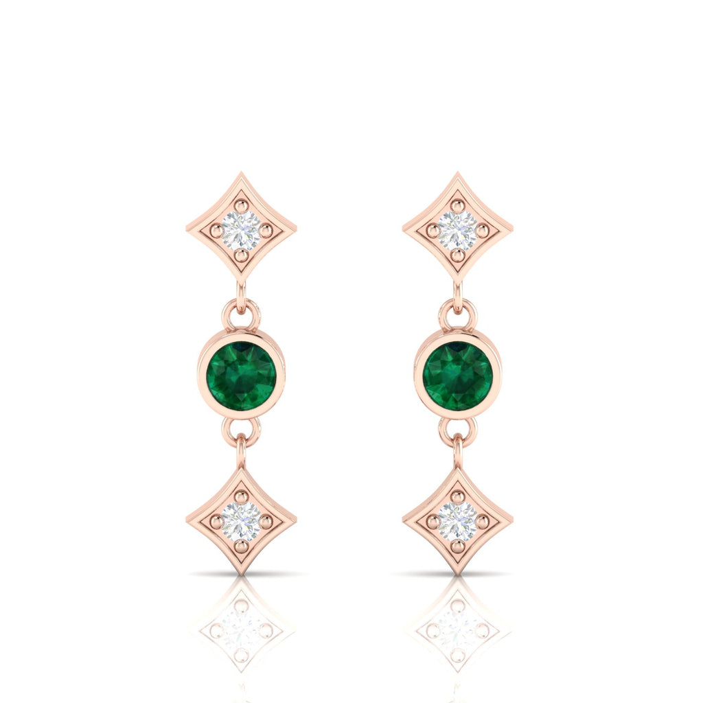 Rose Gold Plated Emerald Drops & Danglers Earrings