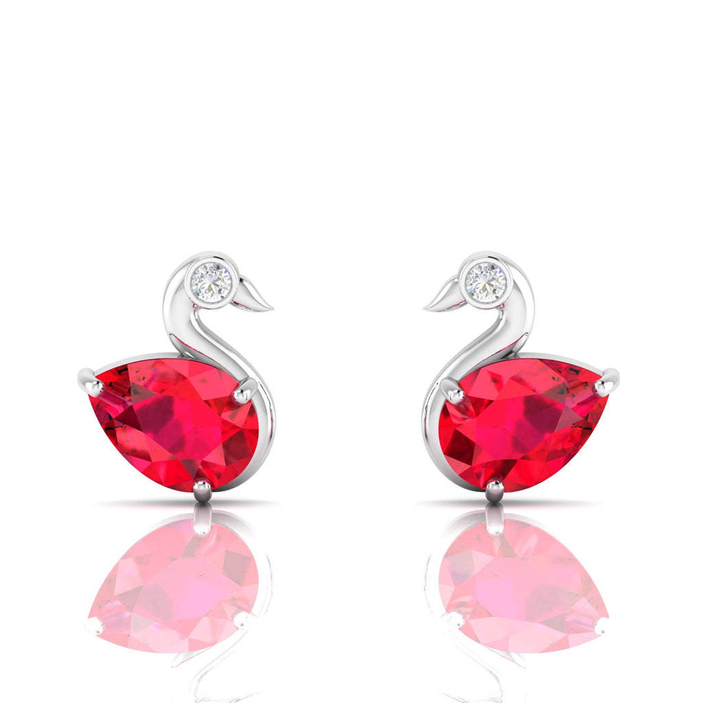 Sterling Silver Duck Style Studs Ruby Earrings