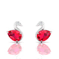 Sterling Silver Duck Style Studs Ruby Earrings