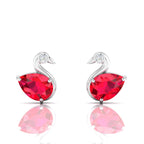 Sterling Silver Duck Style Studs Ruby Earrings