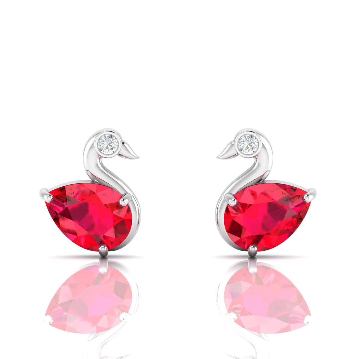 Sterling Silver Duck Style Studs Ruby Earrings
