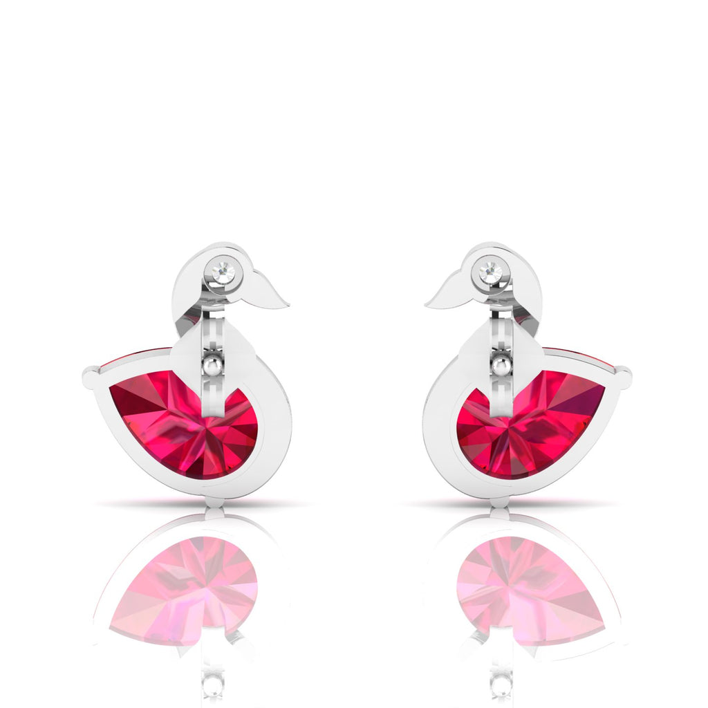 Sterling Silver Duck Style Studs Ruby Earrings