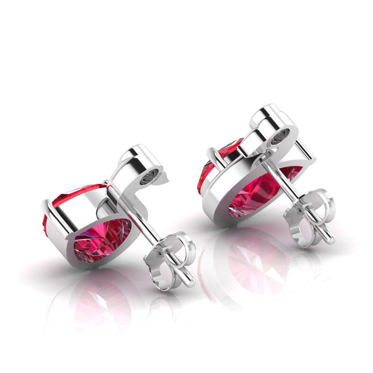 Sterling Silver Duck Style Studs Ruby Earrings
