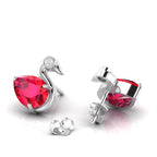 Sterling Silver Duck Style Studs Ruby Earrings