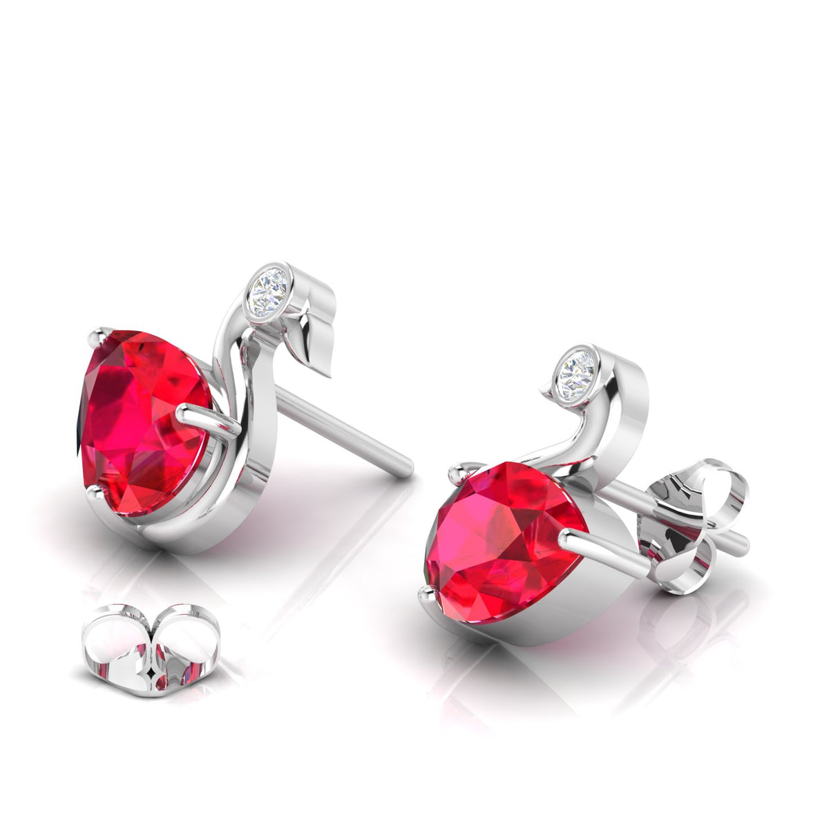 Sterling Silver Duck Style Studs Ruby Earrings