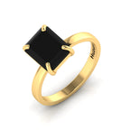 Emerald-Cut Black Diamond Gold Plated Solitaire Ring