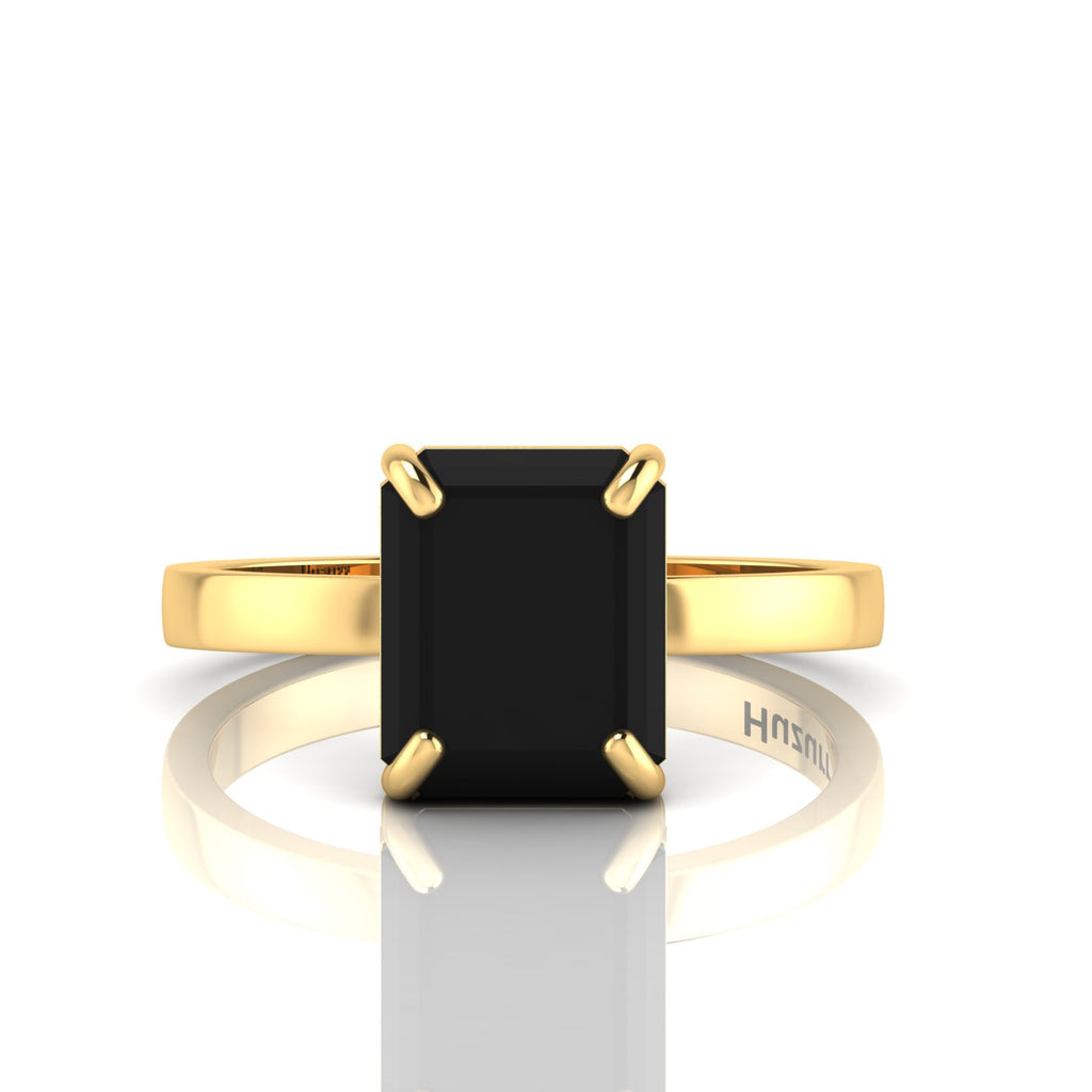 Emerald-Cut Black Diamond Gold Plated Solitaire Ring